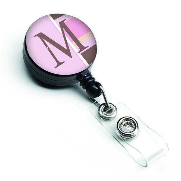 Carolines Treasures Letter M Initial Monogram Pink Stripes Retractable Badge Reel CJ1005-MBR